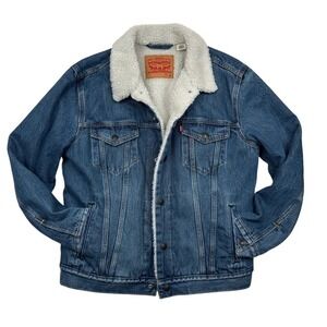 Levi's Sherpa Lined‎ Trucker Jacket Denim Blue Medium 16365-0182